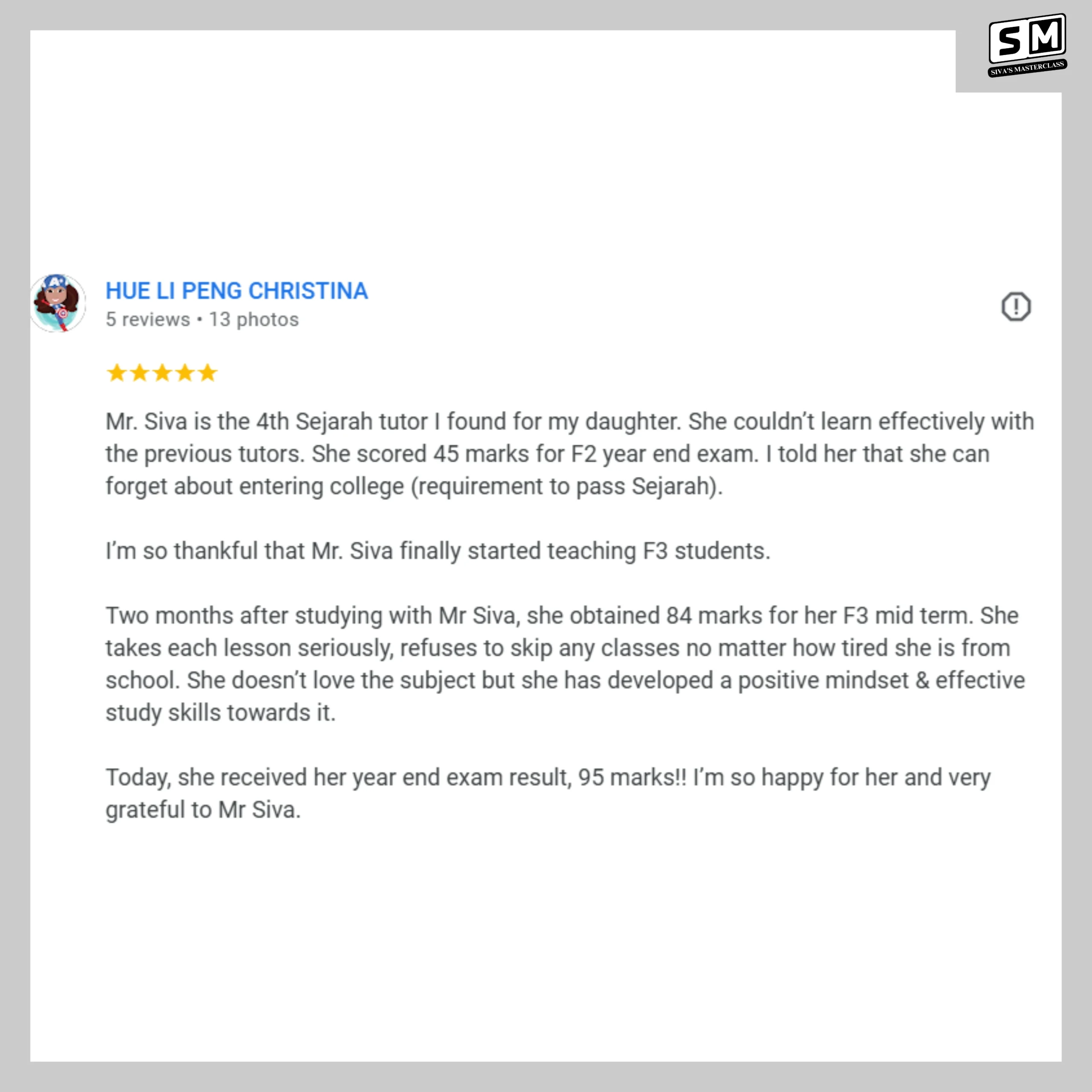 Review Siva's Materclass