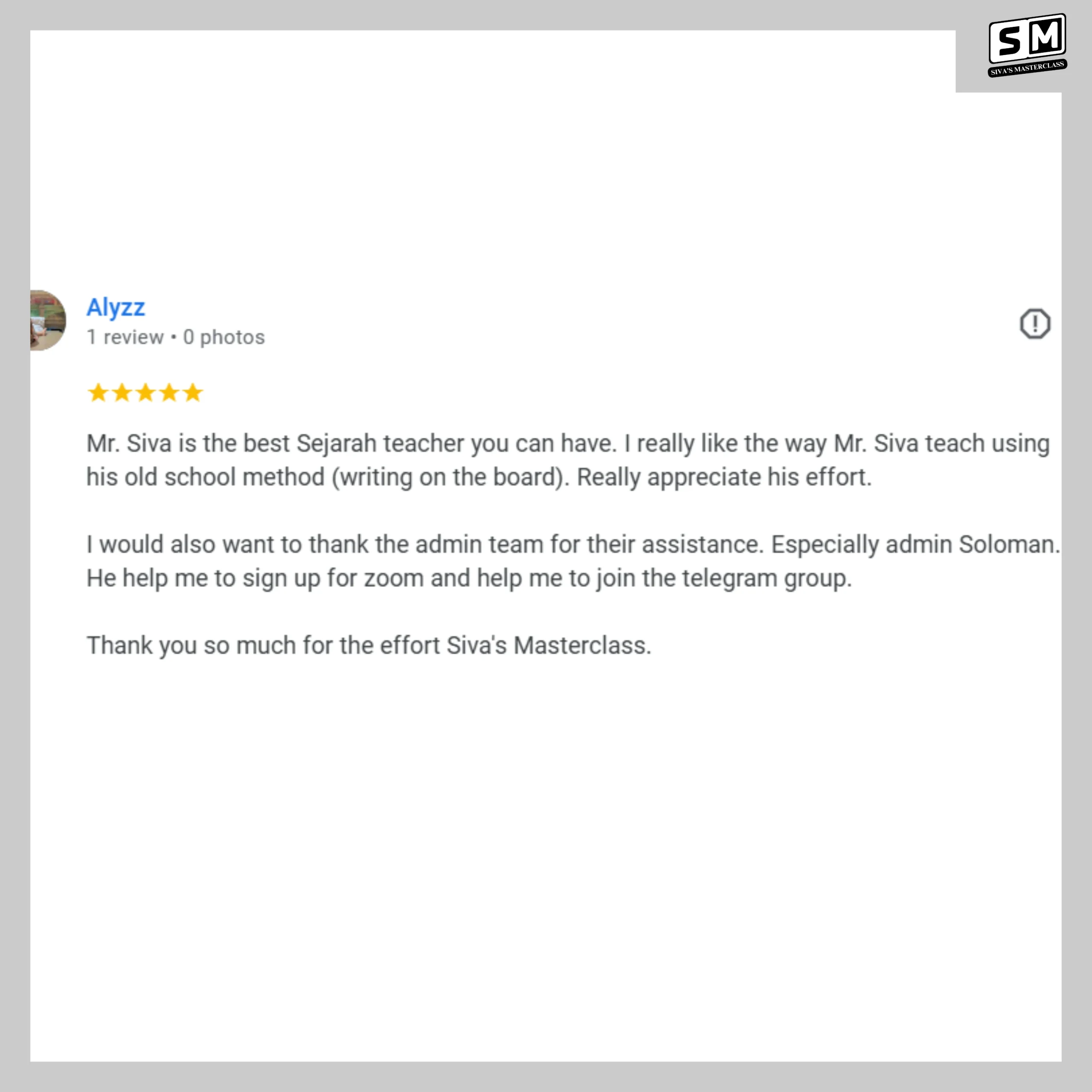Review Siva's Materclass